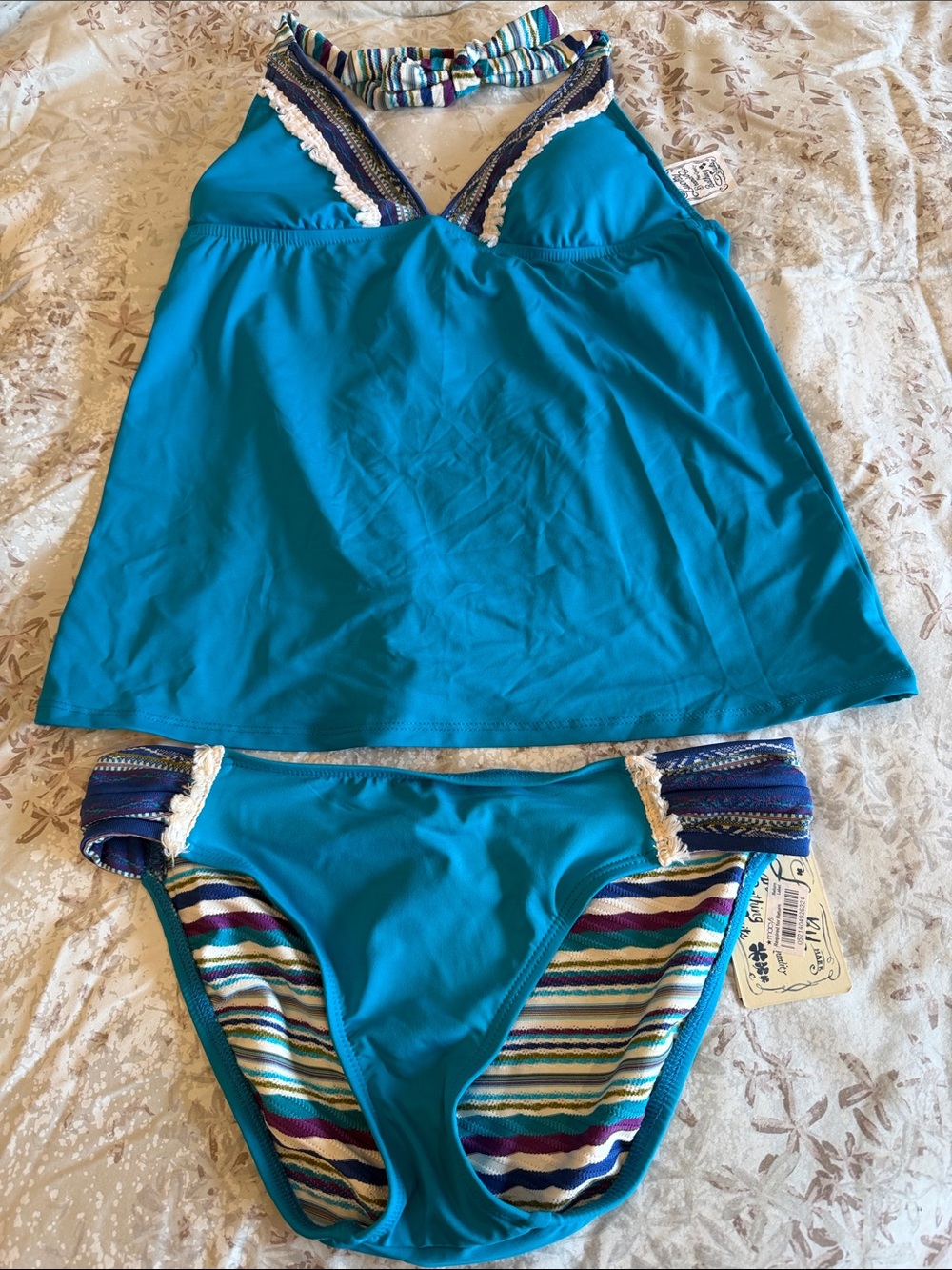 Lucky Brand Teal Tankini with Striped Accent